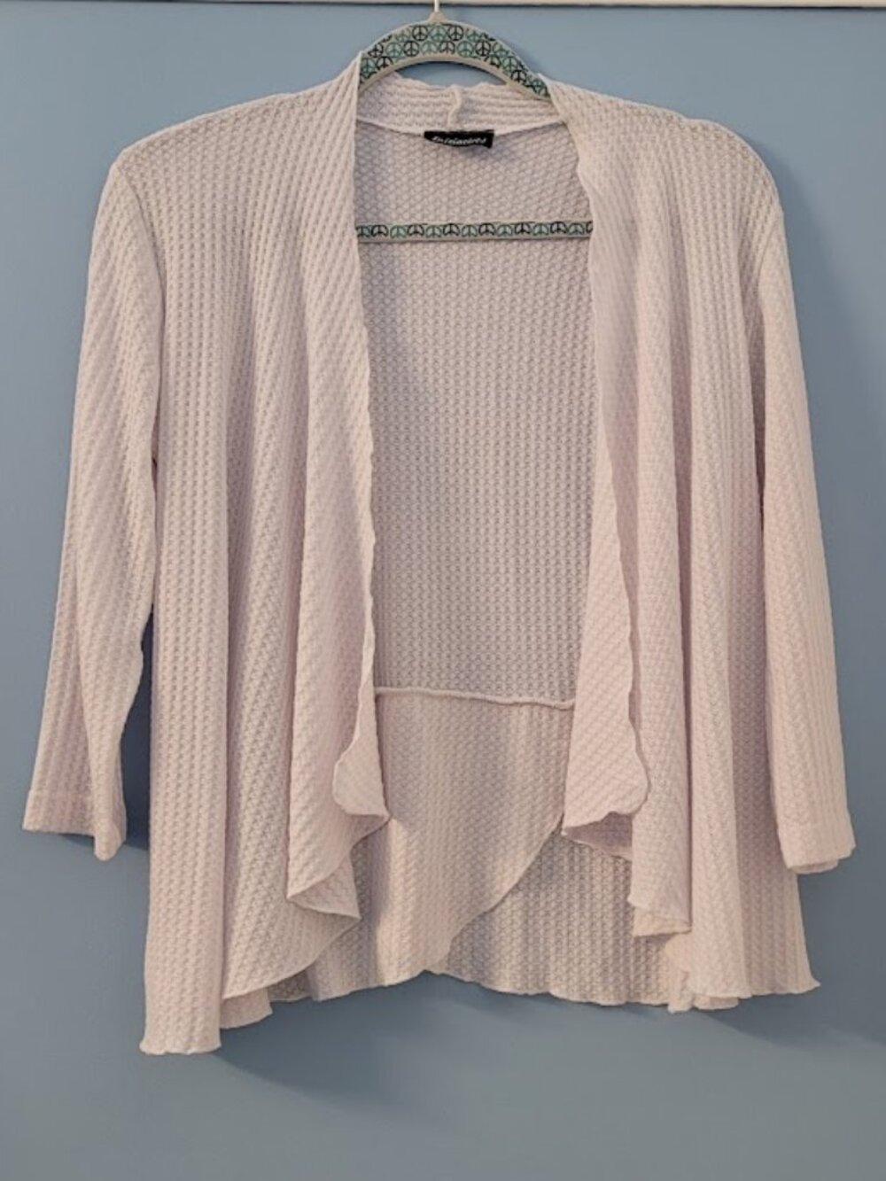 Initiatives White Waterfall Cardigan-Small-Open Front-unique back-Made in Canada